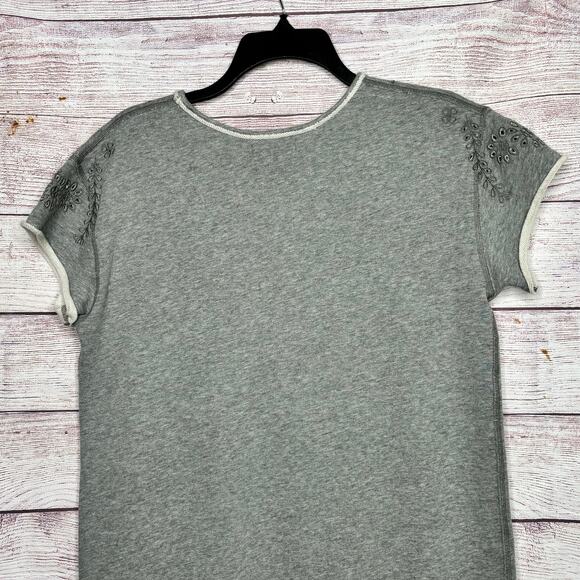 Rag & Bone Grey Sweatshirt Floral Eyelet Short Sleeve Shift Dress Size Small - Picture 6 of 9